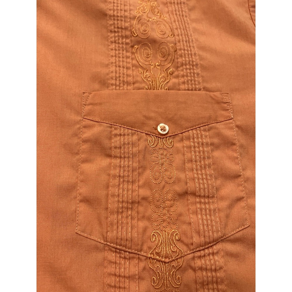 The Genuine Haband Guayabera Shirt Men XL Orange Full Zip Embroidered Vacation - Picture 12 of 14